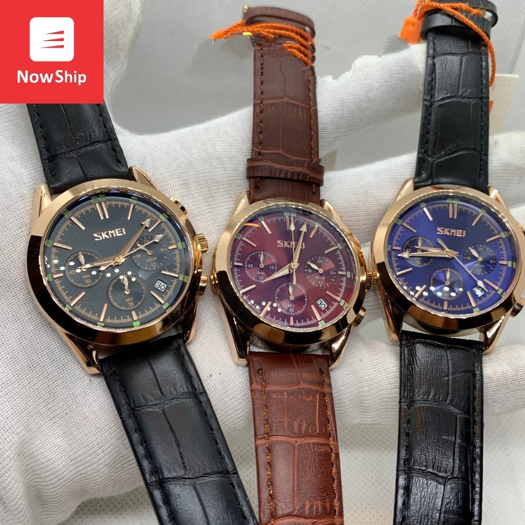 Đồng hồ nam skmei 9127 chính hãng dây da phong cách nam tính lịch lãm, mạt kính chống xước, chống nước-002fashion