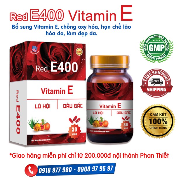 Viên uống trắng da VITAMIN E đỏ RED E400 - Bổ sung Vitamin E, các chất chống oxy hóa , hạn chế lão hóa da, làm đẹp da.