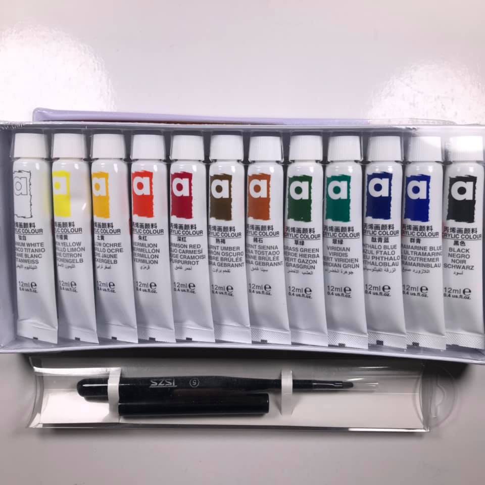 Sét Bột Vẽ Cọ Bản 12 Màu Chuẩn Đẹp MAGI-WAp Acrylic Color