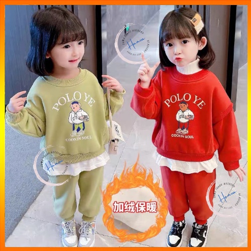 Bộ Nỉ Bông Dài Tay Dày Dặn Dành Cho Bé Gái Siêu Ấm Dễ Thương