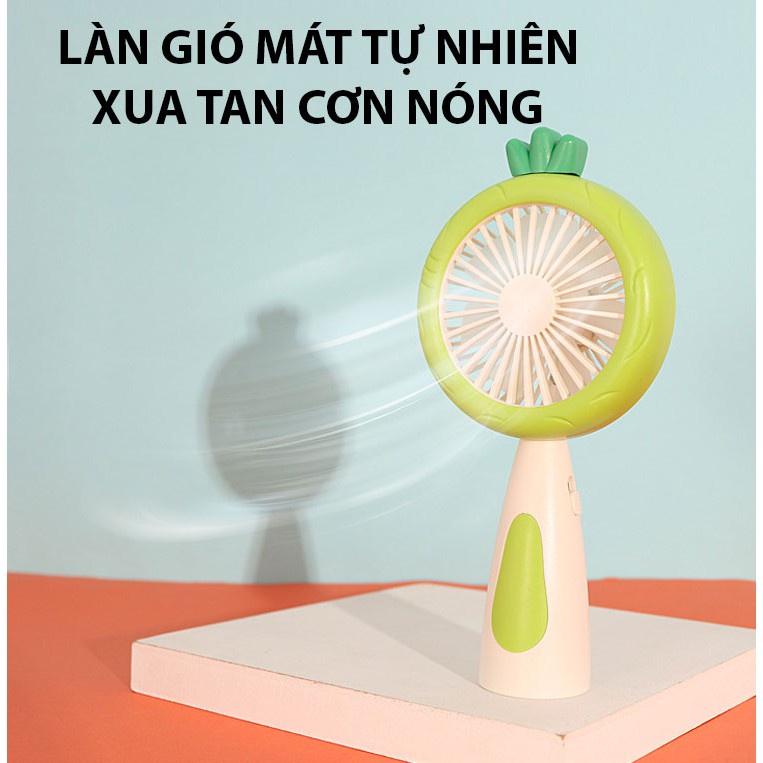 Quạt cầm tay mini tích điện có đèn led siêu mát tiện dụng Q7, Q12, 2 chế độ gió, pin 400 mah dùng 1-2 giờ