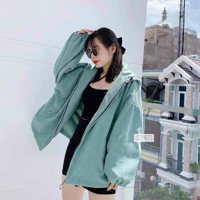 Áo khoác kaki nhung gân quảng châu tay cánh dơi form rộng unisex ulzzang nam nữ