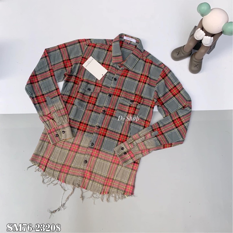 Sơ Mi Nam Cotton Kẻ Caro Pha Loang Gấu Rách Màu Hot SM29P