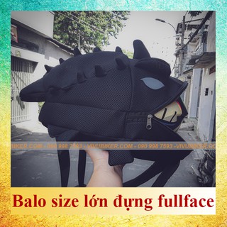Balo khủng long lưới chống nước - mắt phản quang đựng mũ bảo hiểm fullface ver2.0 màu đen - kèm trùm balo đi mưa