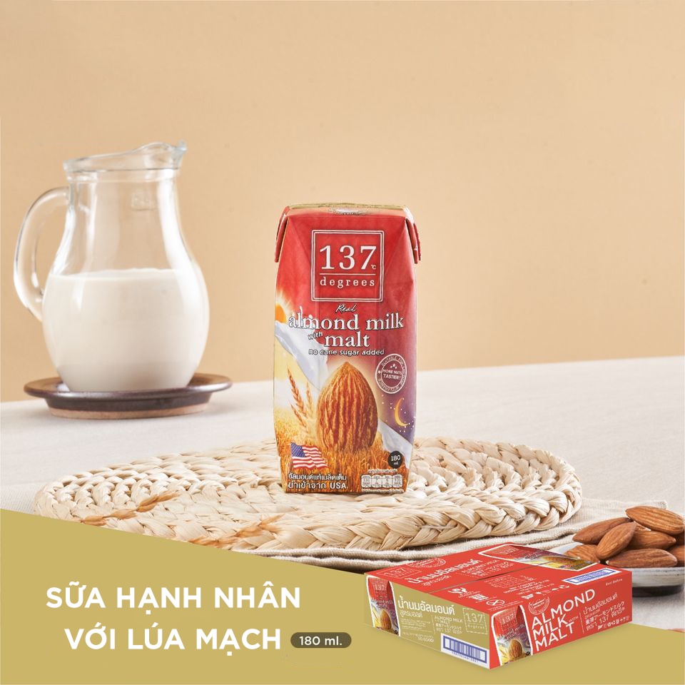 [VỊ MỚI] Thùng Sữa hạt Hạnh nhân Lúa mạch 137 Degrees 180ml (36 hộp)