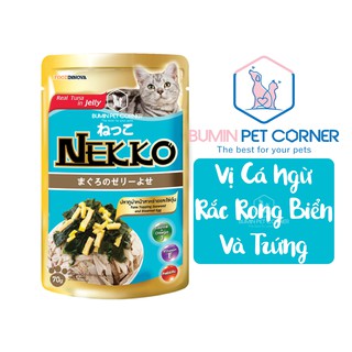Pate cho Mèo Nekko Jelly vị Cá Ngừ rắc Rong Biển và Trứng gói 70g