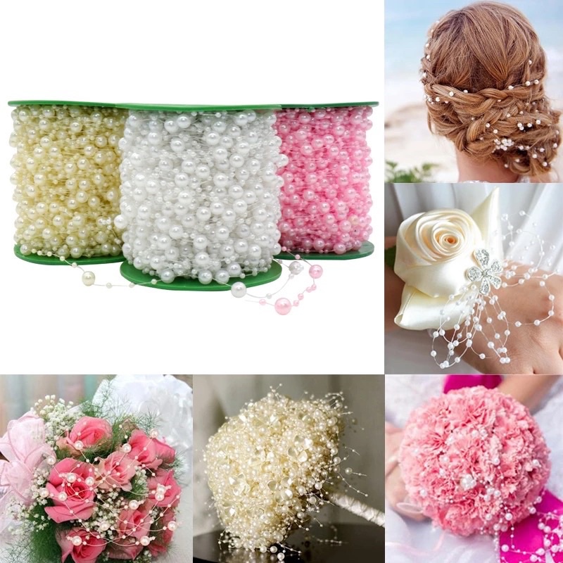 Cuộn dây chuỗi hạt ngọc trai nhân tạo làm vòng hoa, handmade, phụ kiện cài tóc trang trí cho cô dâu trong lễ cưới đẹp