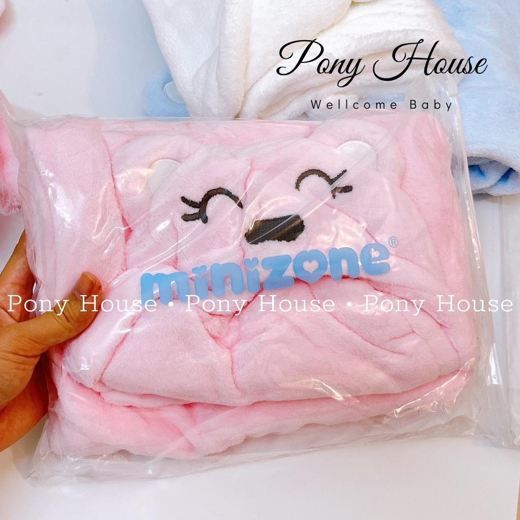 Chăn Choàng Ủ Lông Hình Gấu Có Mũ Minizone  Cho Bé Sơ Sinh Hàng Loại 1 Lông Mịn, Dày Dặn
