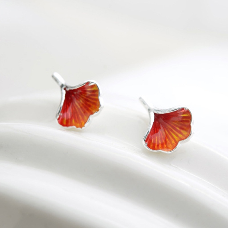 Khuyên Tai Dáng Dài Hình Lá Dầu Ginkgo Màu Đỏ Hàng Mới Dành Cho Bạn Nữ
