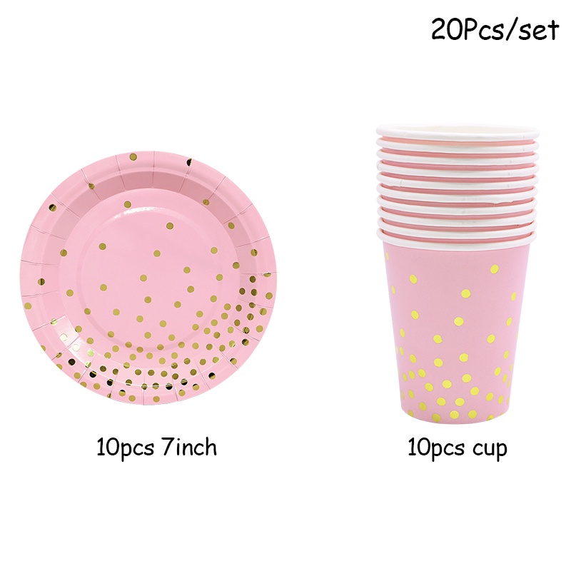 Bộ Dụng Cụ Bàn Ăn Và Dĩa Giấy Dùng 1 Lần In Họa Tiết Bong Bóng Trang Trí Tiệc Sinh Nhật Cho Bé Gái