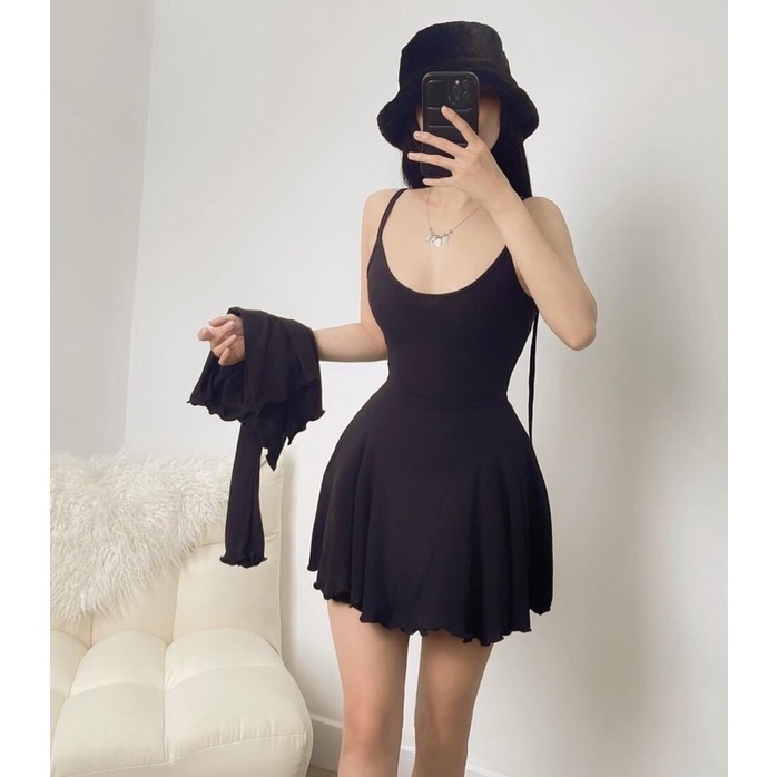Set đầm 2 dây kèm khoác (len tăm) - CarotShop