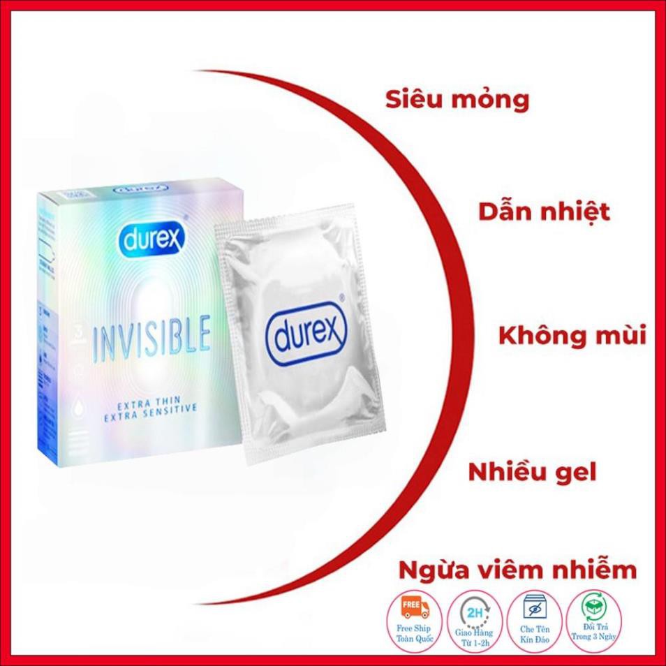 Bao cao su siêu mỏng durex invisible(Free ship)chống xuất tinh sớm, kéo dài thời gian quan hệ, hàng chính hãng