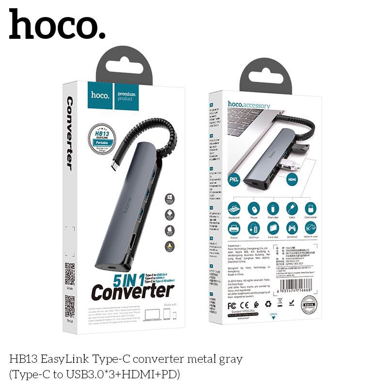 Bộ Chuyển Đôi Hoco HB13 (Type-C sang USB3.0 * 3 + HDMI + PD)