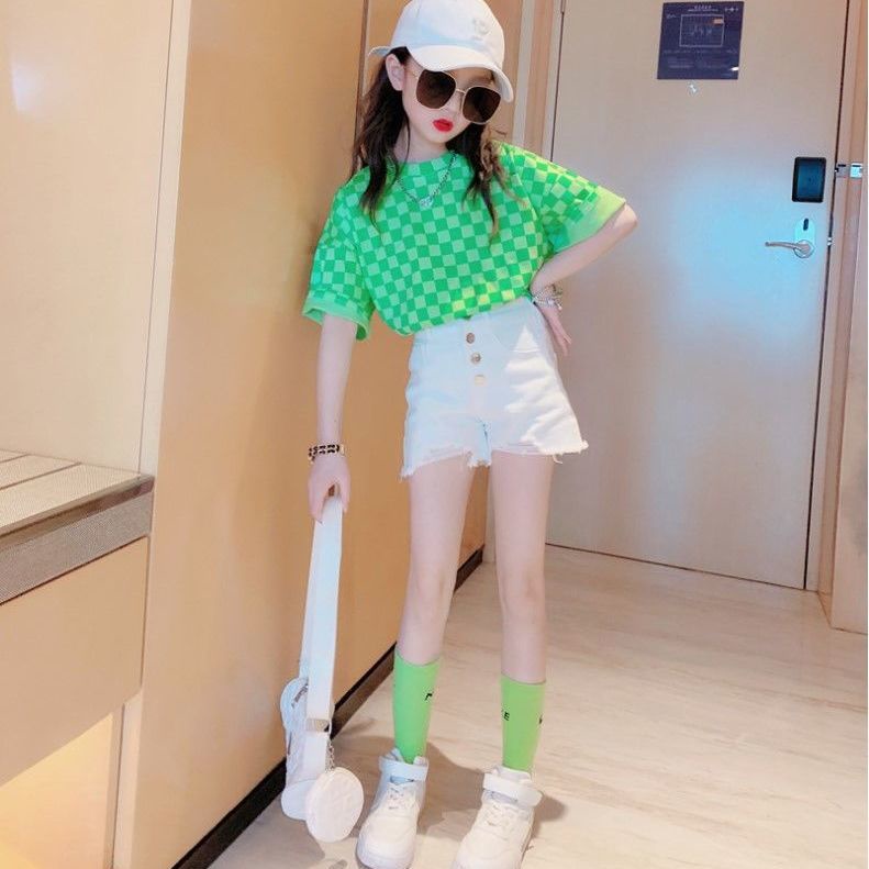 Set Áo Sơ Mi + Quần Short Jeans Thời Trang Hè Phong Cách Mới Cho Bé Gái