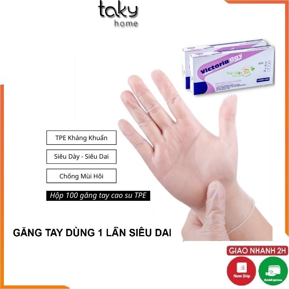 Hộp 100 Găng Tay Siêu Dai, Không Mùi, Dùng 1 Lần Tiện Dụng: Nấu Ăn - Làm Bếp - Vệ Sinh  - TakyHome 5858