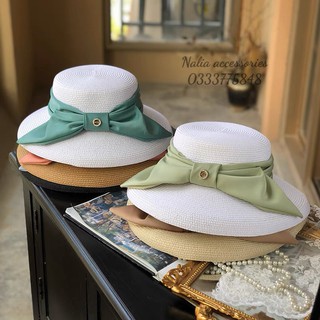 Mũ chuông cói cước nơ lụa to cao cấp