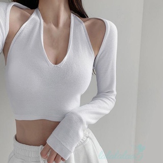 Áo tank top dệt kim cổ chữ V màu sắc đơn giản LL5 cho nữ

