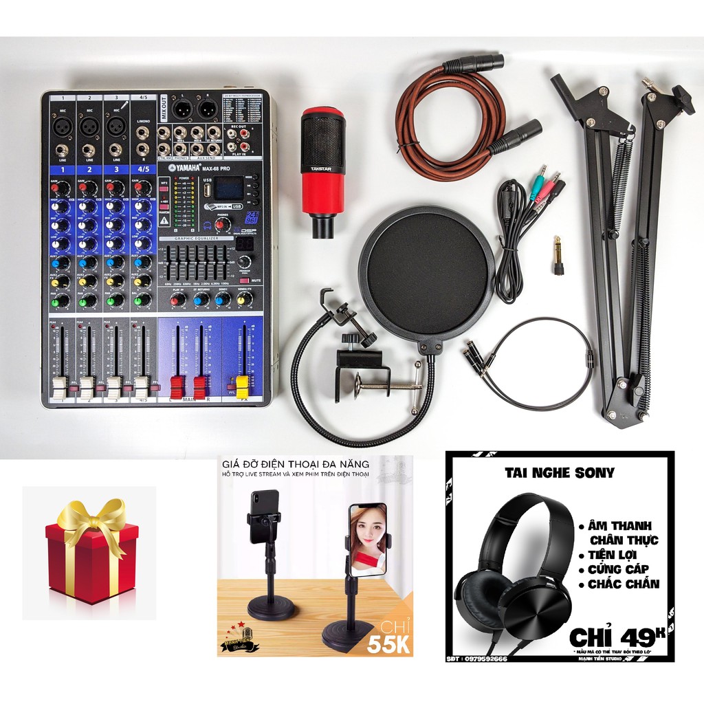 [Chính hãng] Combo thu âm hát karaoke online cực hay mixer max 68 và micro k320 tặng kèm full phụ kiện bảo hành 12 tháng