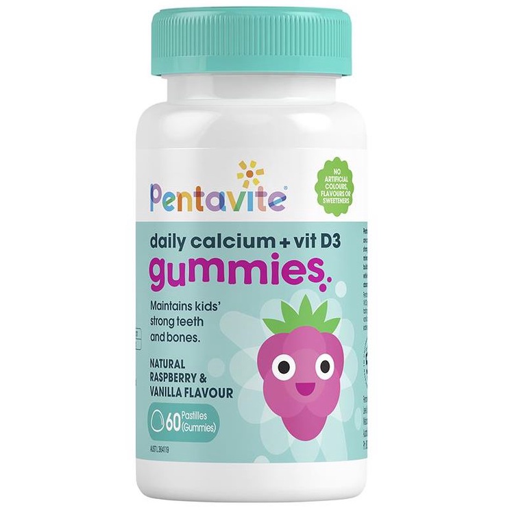 Kẹo dẻo Gummies Pentavite bổ sung Canxi, Vitamin D3 hàng ngày, hỗ trợ chắc răng, khỏe xương vị dâu, vani, 60v