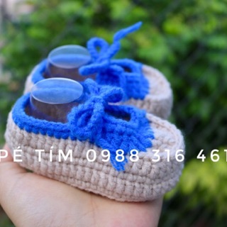 Giày len handmade/ giày bata nơ xanh