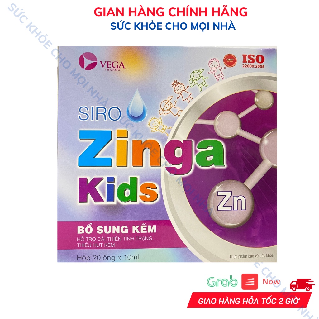 Siro Kẽm Ống Zinga Kids Giúp Bé Tăng Đề Kháng,Tiêu Hóa Tốt,Kích Thích Ăn Ngon Cho Bé.Hộp 20 Ống