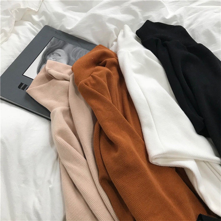 Áo Sơ Mi Dài Tay Cao Cổ Dáng Rộng Màu Sắc Đơn Giản Phong Cách Hàn Quốc Dành