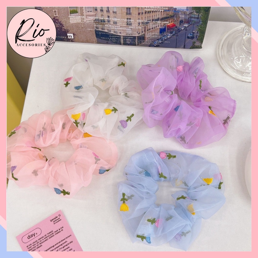 Dây cột tóc vải scrunchies nhiều hoa xinh xắn phong cách Hàn Quốc DXX