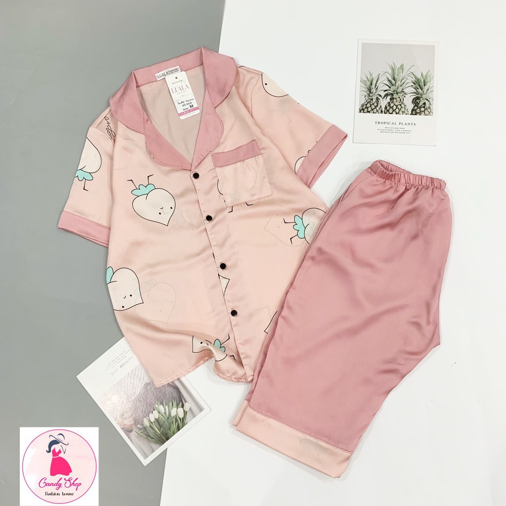 [Ảnh + VideoThật] Đồ Bộ Pijama LỤA SATIN LOẠI 1 Size 40-65kg áo cộc Quần lửng thấm hút mồ hôi