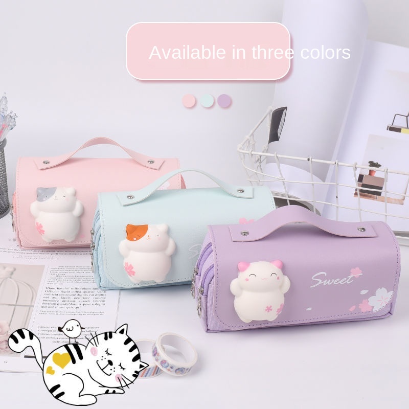 Túi đựng bút bằng vải Canvas thiết kế dễ thương sức chứa lớn tiện dụng cho học sinh tiểu học