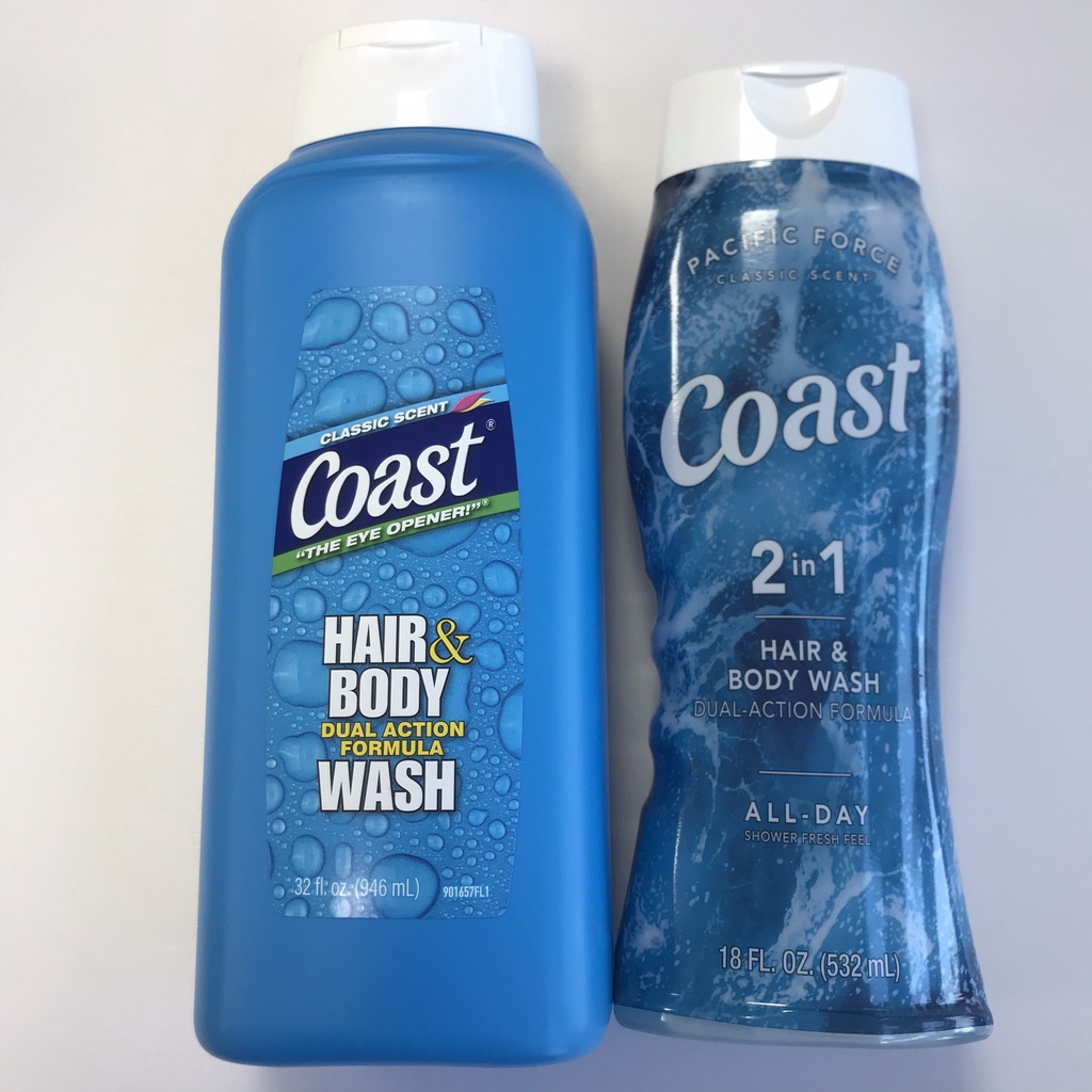Sữa Tắm gội Coast 2 in 1 Hair &amp; Body Wash 532ml/946ml (dầu gội sữa tắm nam coast của Mỹ)