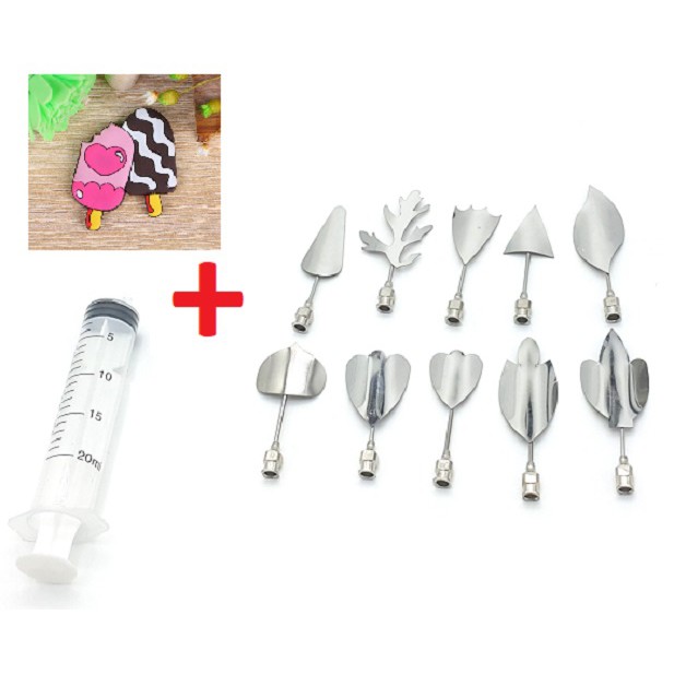 -Bộ dụng cụ làm rau câu 3D 10 món+ Tặng kèm ống bơm 20ml+ Tặng quà như hình