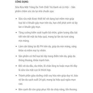 sửa rửa mặt trà xanh