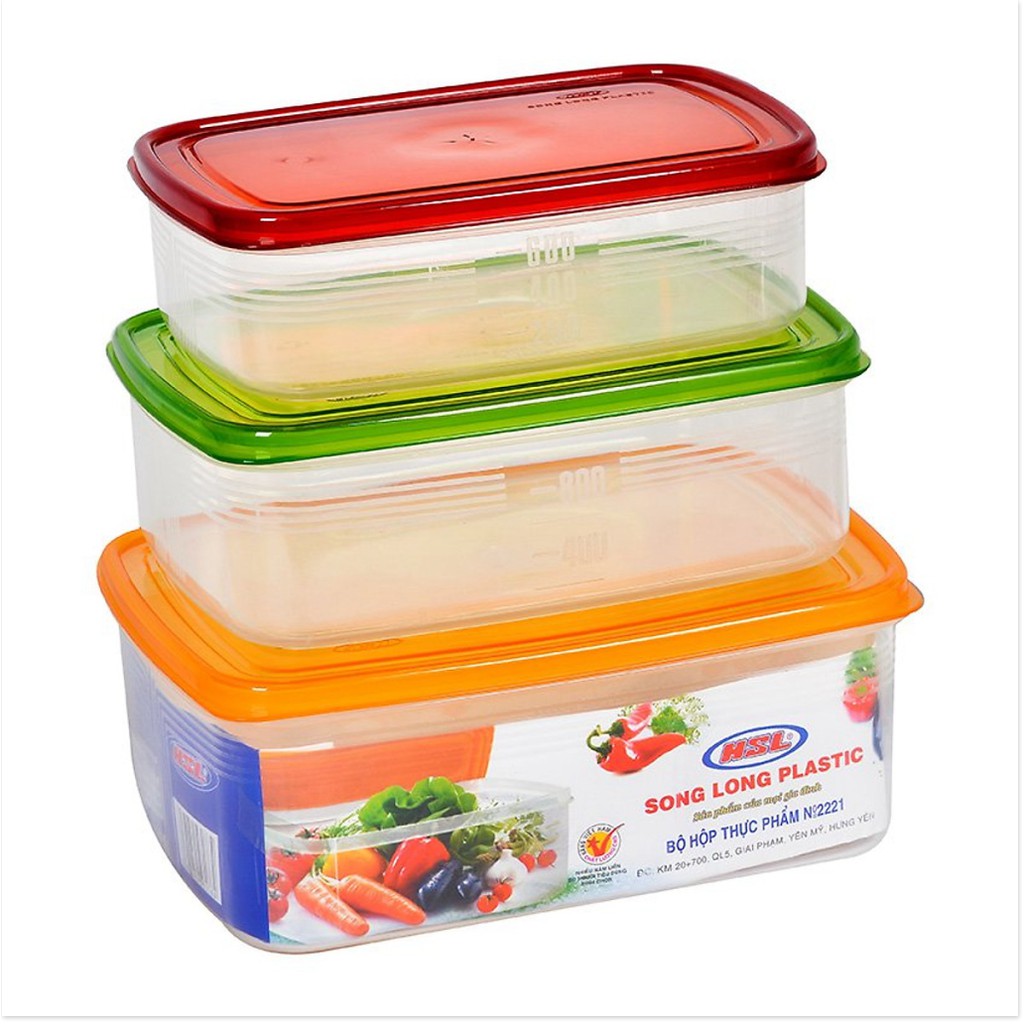 Bộ 3 hộp đựng thực phẩm Song Long 2221 (2000ml, 1300ml, 850 ml) - Màu ngẫu nhiên