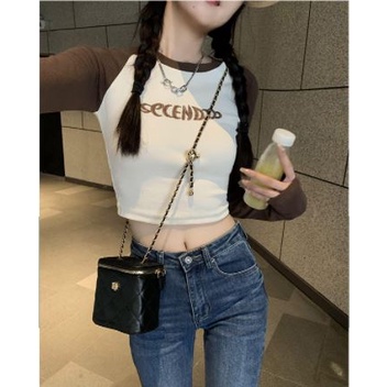 Áo Thun Lửng Tay Dài Thêu Chữ Trẻ Trung Cho Nữ