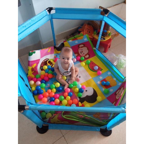 Quây bóng cho bé lục giác khung inox, Nhà bóng cho bé tặng kèm 10 quả bóng