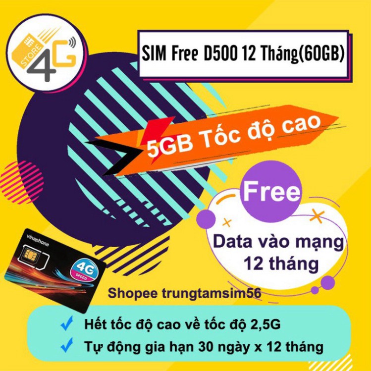 XẢ HÀNG Sim Vina D500 ( Miễn phí vào mạng 12 tháng , Tốc độ 4G ) , Sim bảo hành 12 tháng , chính hãng  vinaphone . XẢ HÀ