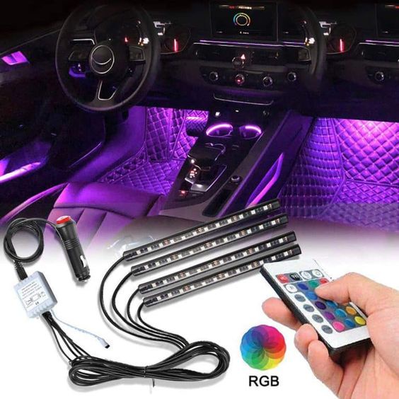 Đèn Led Gầm Ghế Ô Tô Kèm Điều khiển và App điều chỉnh các chế độ 4 Dải Mỗi Dải 12 LED
