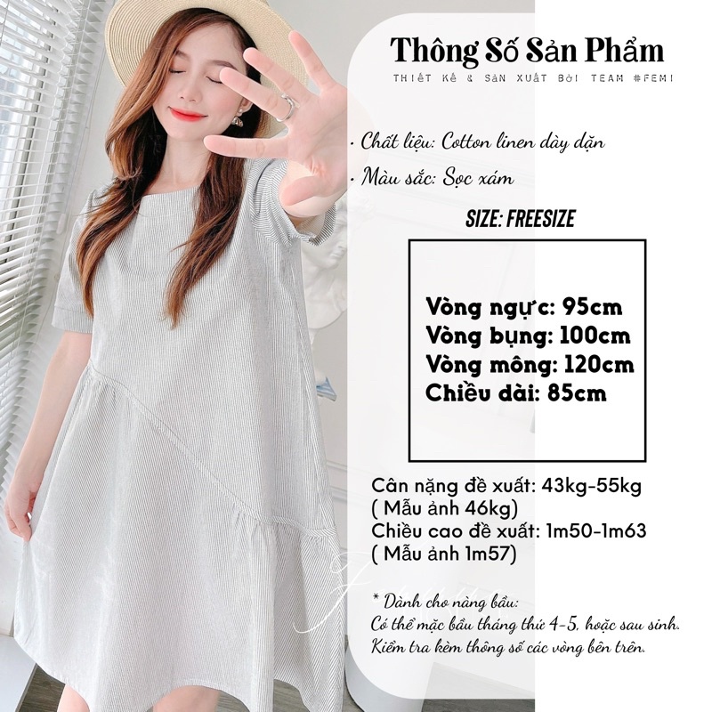 Đầm Sọc Nhún Viền, đầm babydoll, váy suông, đầm suông diện đi làm đi chơi