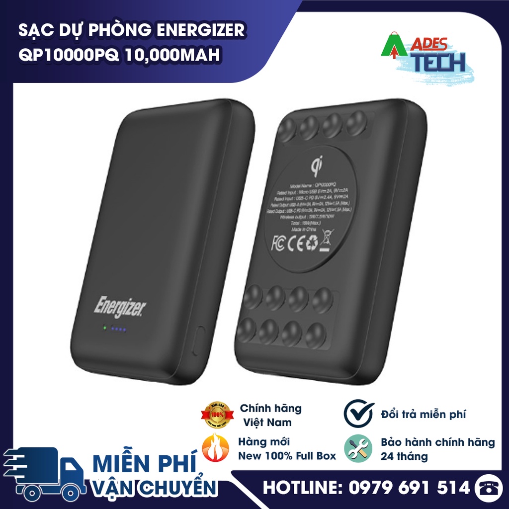 Sạc dự phòng Energizer QP10000PQ 10,000mAh | Tích hợp không dây Sạc nhanh Đa nền tảng | Hàng chính hãng | Bảo hành 24th