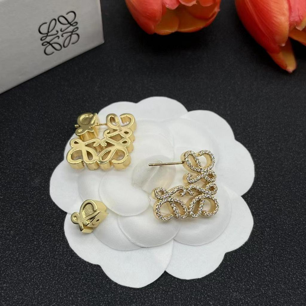 'TOP'L LOGO kim loại rỗng Logo kim cương vàng kim loại vòng đồng mạ vàng với thép in Hàn Quốc 2023 mới tái tạo không phai 925 kim bạc cho phụ nữ bông tai