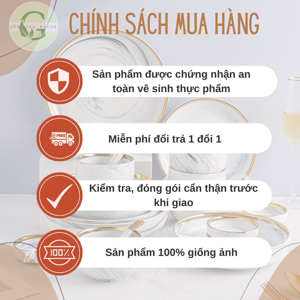 Bộ bát đĩa cao cấp,chén dĩa sứ 26 món viền vàng các màu phong cách Bắc Âu sang trọng