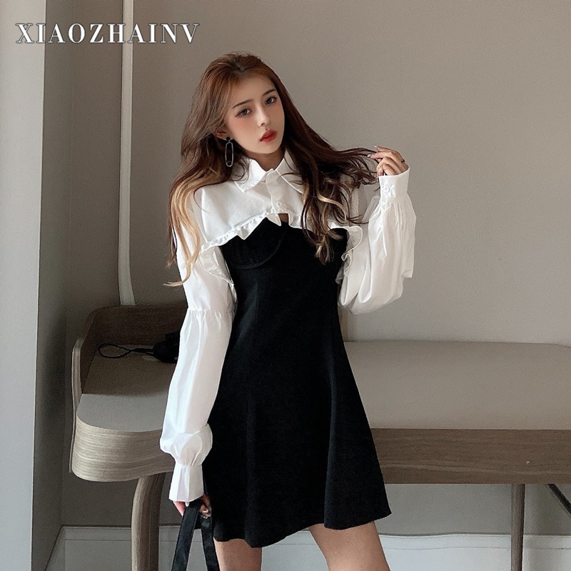 Xiaozhainv Set Đầm Ôm Hai Dây Và Áo Sơ Mi Tay Phồng Thời Trang Gợi Cảm Cho Nữ | BigBuy360 - bigbuy360.vn