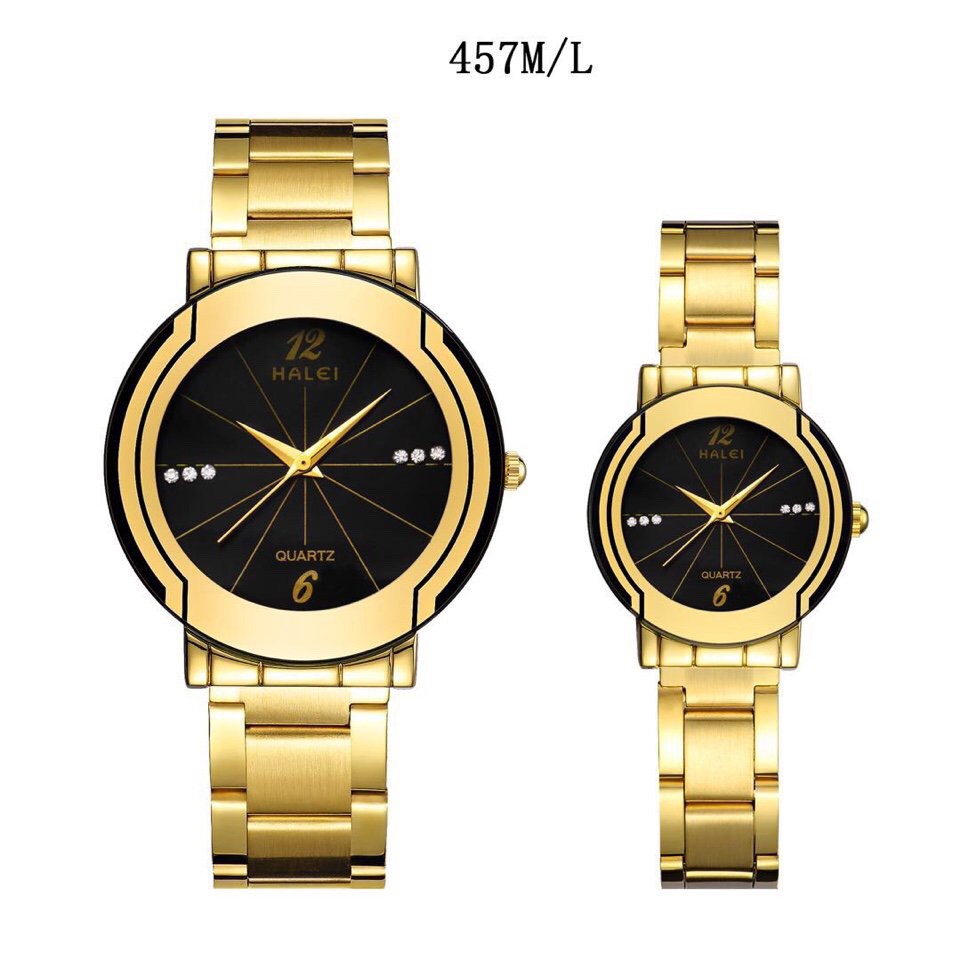 [Giá 1 Cặp] Cặp Đồng hồ đôi Halei máy Nhật mạ vàng không ghỉ chống nước, chống xước. thumbnail