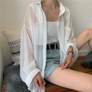 Áo khoác mỏng - Áo sơ mi voan tơ đi biển mùa hè