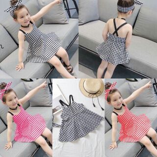 🔥 60k đầm caro dây chéo cực xinh cho bé iu đón hè