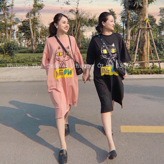 Váy phông suông in hình mèo kute