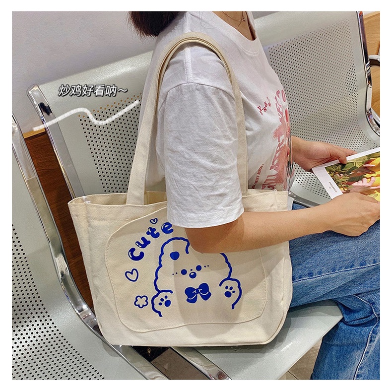 Túi Vải Canvas Đeo Vai Kiểu Dáng Đơn Giản Dễ Thương Dành Cho Nữ