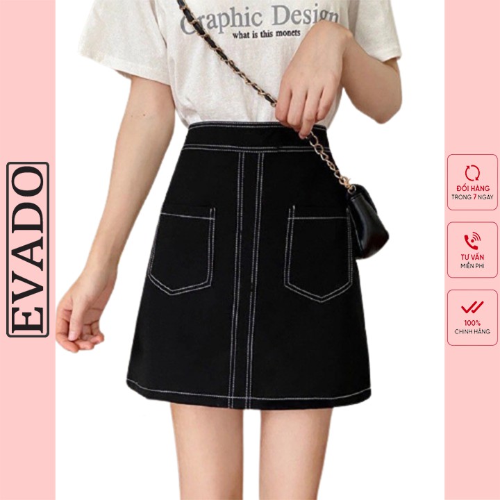 Chân váy chữ a công sở lưng cao xếp ly ngắn chỉ viền nổi bigsize EVADO CV05