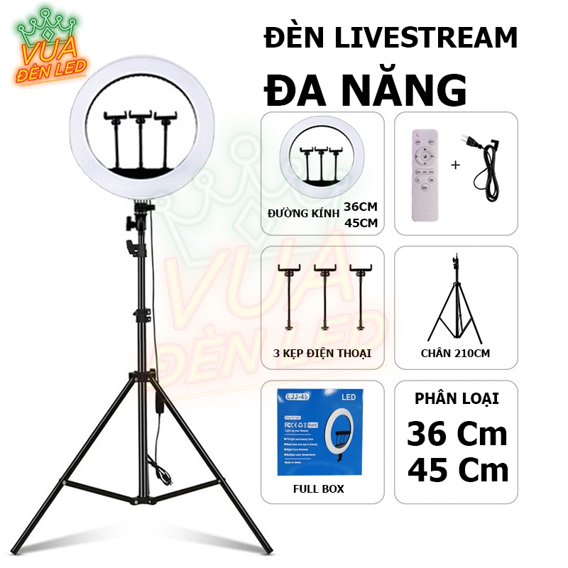 Đèn Livestream 3 kẹp điện thoại 36cm, 45cm quay Tiktok, Chụp ảnh, Make up