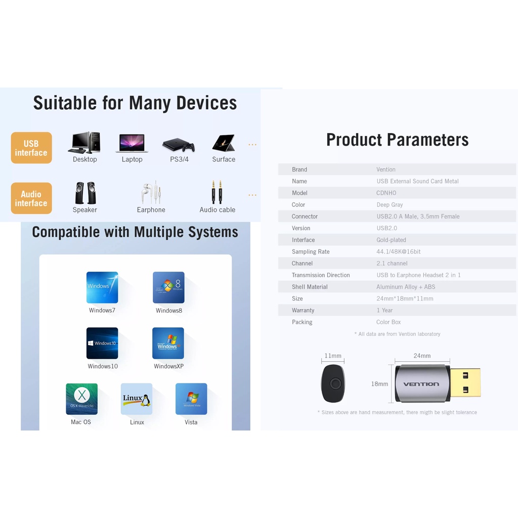 [USB to 3.5mm] Card âm thanh Vention CDJHB 15cm / CDNH0 / CDZB0 15cm